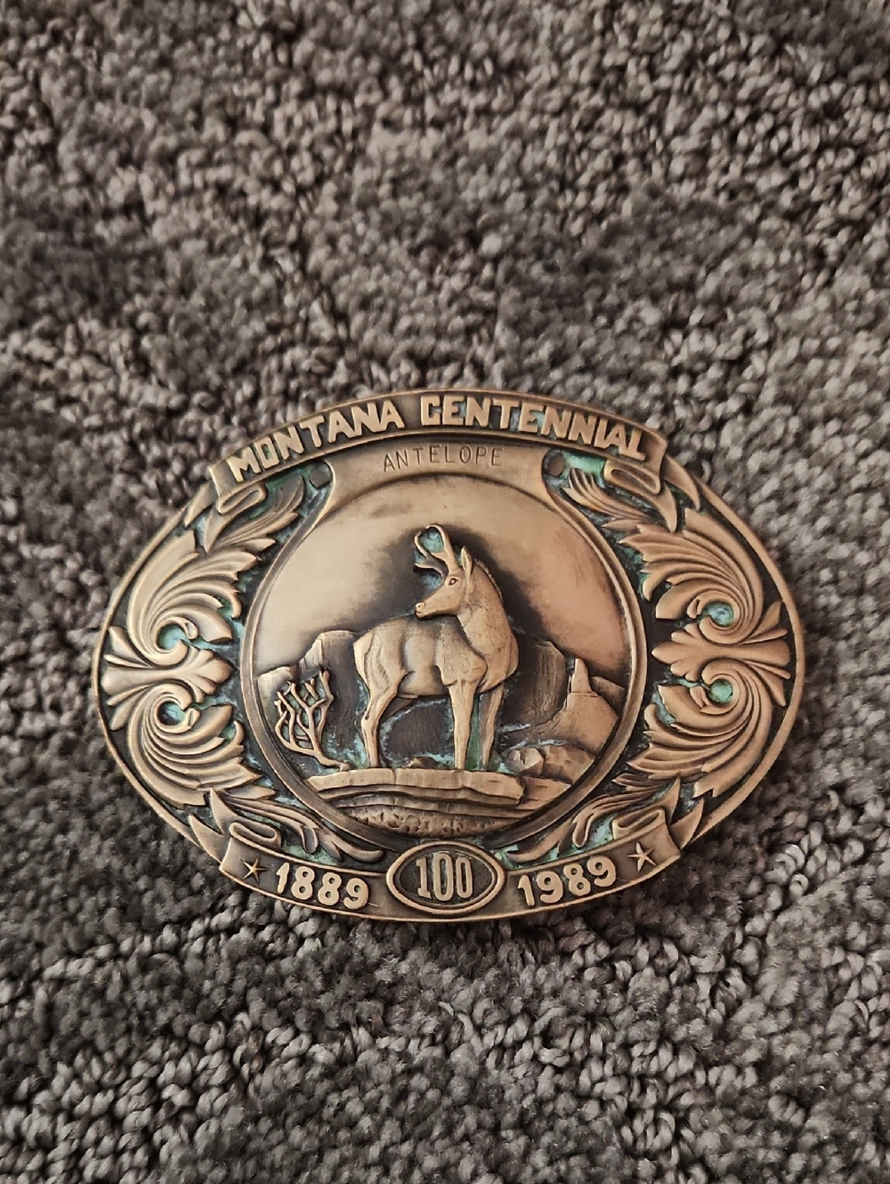 Montana Centennial Belt Buckle Antelope 1889-1989 #3358 Of 5000 Limited Edition